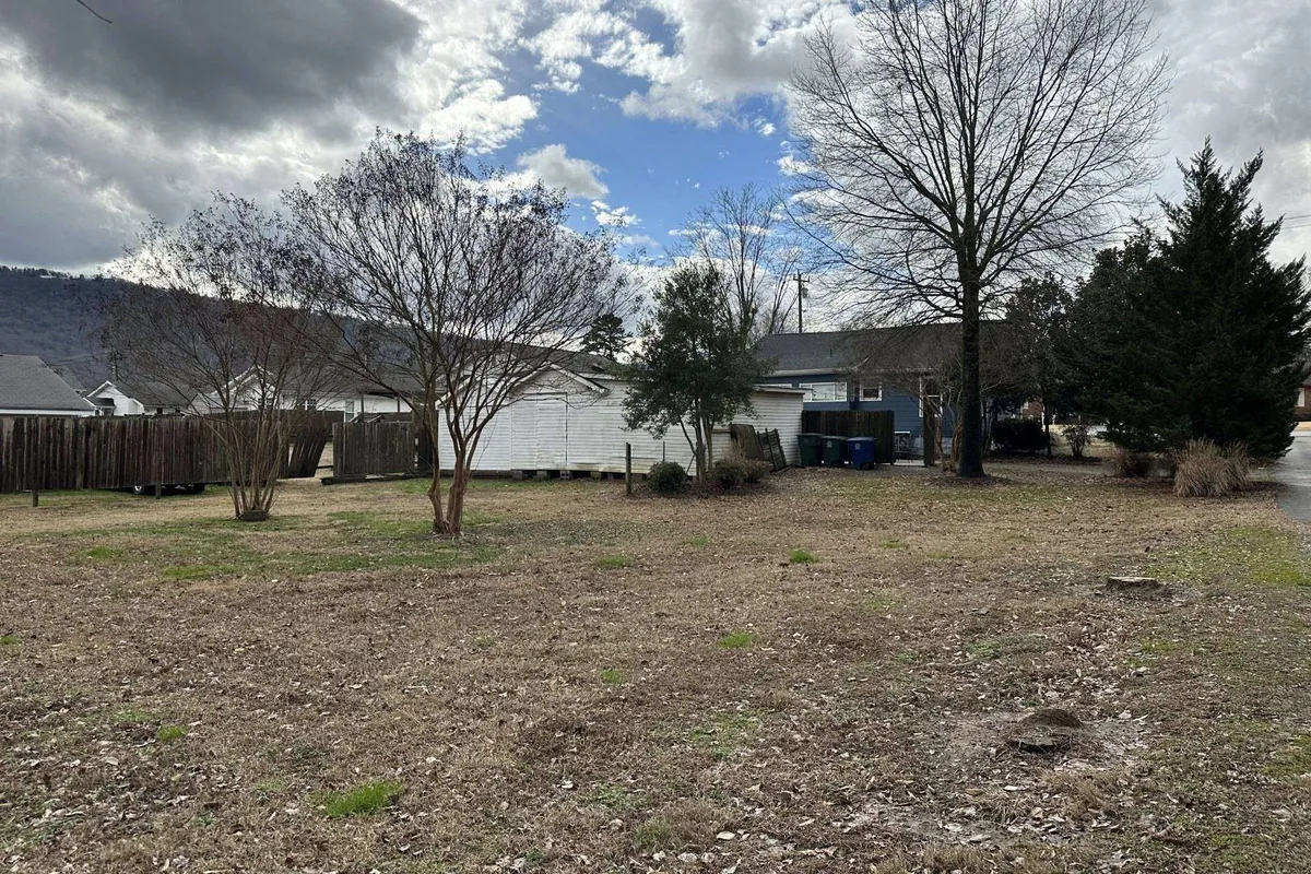 This exterior image showcases a peaceful open lawn bordered by bare trees, with distant houses visible, all under a soft sunset glow. The yard is spacious and inviting, ideal for outdoor play and strolls with pets. The wide, open area and natural scenery evoke a sense of freedom and tranquility, ideal for pet-friendly exploration and relaxation.